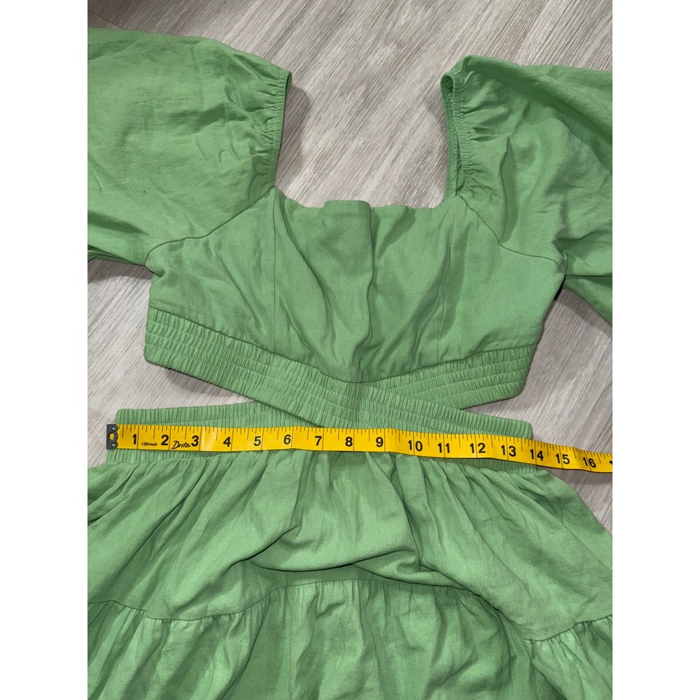 Shy Velvet Womens Green Cotton Cutout Tiered Mini Dress Flutter Sleeve Size M - Picture 6 of 11